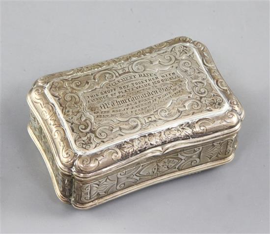 A Victorian silver shaped rectangular table snuff box by Edward Smith, 202 grams.